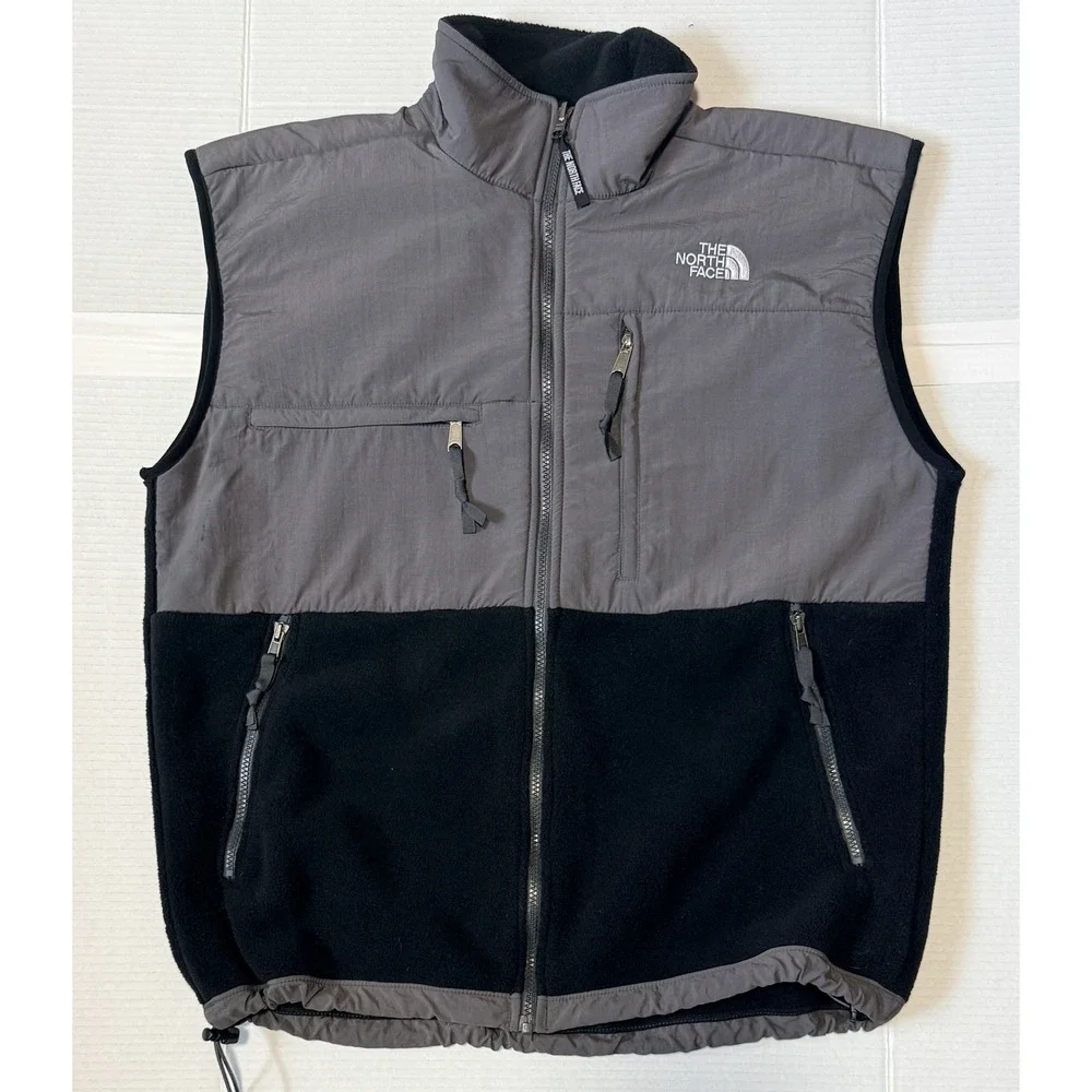 THE NORTH FACE Denali - Men's Polartec Fleece Vest - Grey Black Full Zip - Large